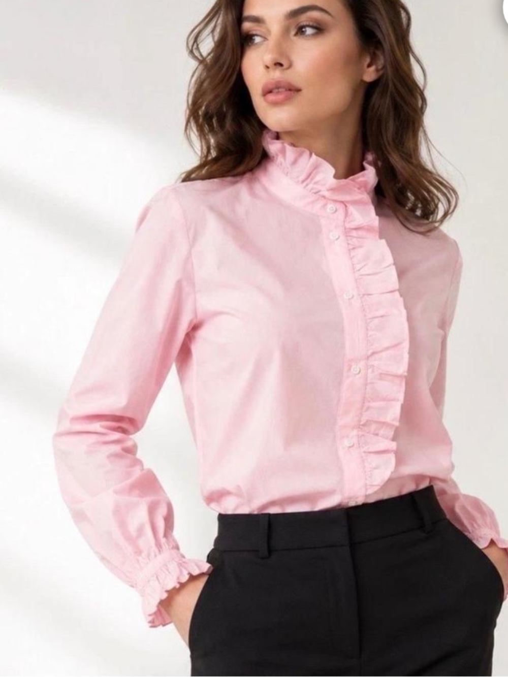 J. Crew Light Pink Ruffle-Front Button Down Blouse
